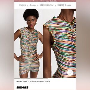 SIEDRES Colorful Striped Dress with Orange Accents